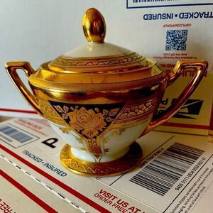 Sugar dun dun dun dun dun dun…antique gold & blue rose porcelain sugar bowl